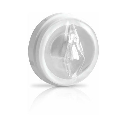 PDX MEGA-BATOR PUSSY ROTATING THRUSTING STROKER WITH SUCTION CUP CLEAR/WHITE