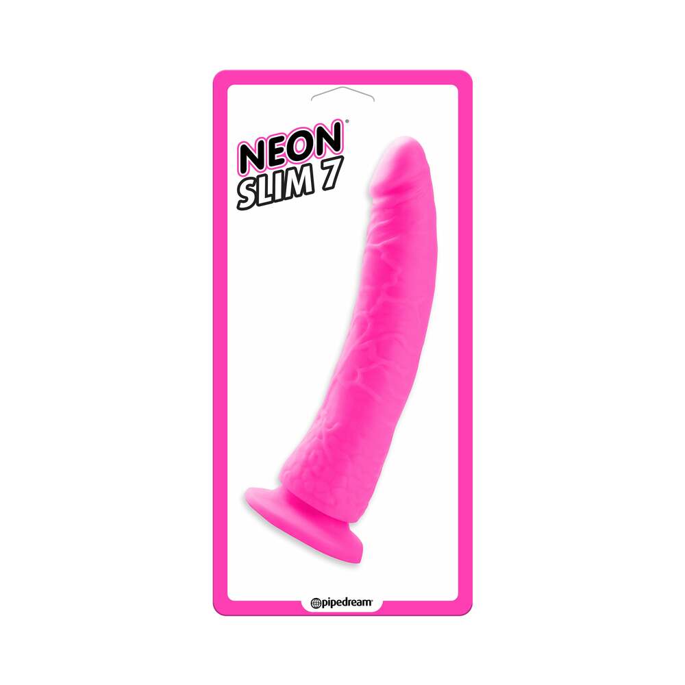 PIPEDREAM - NEON SLIM 7 REALISTIC 7 IN. DILDO WITH SUCTION CUP PINK