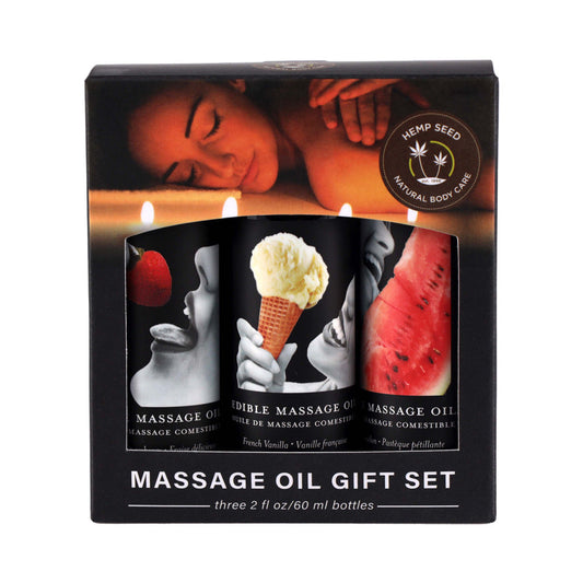 EARTHLY BODY HEMP SEED EDIBLE MASSAGE OIL 3-PIECE GIFT SET 2 OZ.