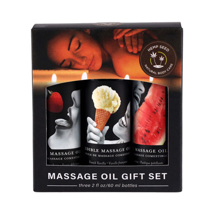 EARTHLY BODY - HEMP SEED EDIBLE MASSAGE OIL 3-PIECE GIFT SET 2 OZ.