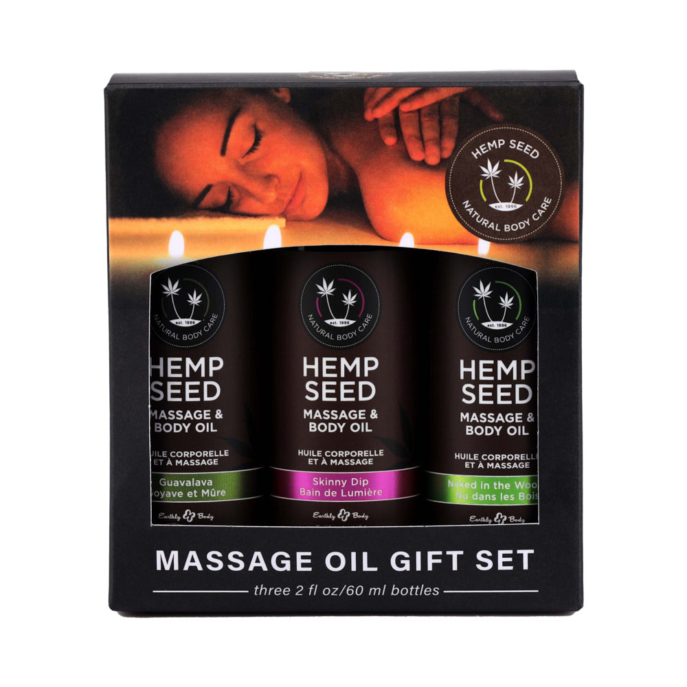 EARTHLY BODY HEMP SEED MASSAGE OIL 3-PIECE GIFT SET 2 OZ.