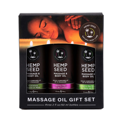EARTHLY BODY HEMP SEED MASSAGE OIL 3-PIECE GIFT SET 2 OZ.