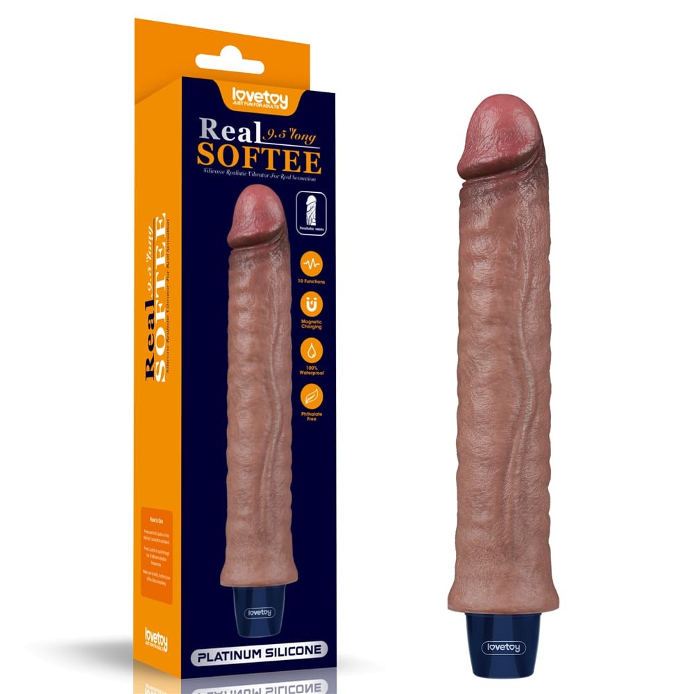 LOVETOY - 9.5" REAL SOFTEE RECHARGEABLE SILICONE VIBRATING DILDO