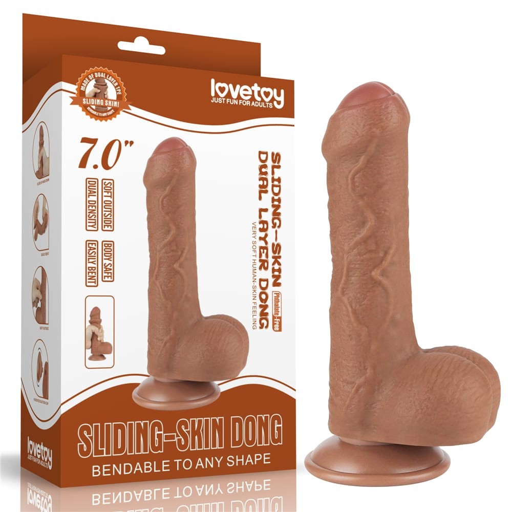 LOVETOY - 7'' SLIDING SKIN DUAL LAYER DONG BROWN_B15O50_3