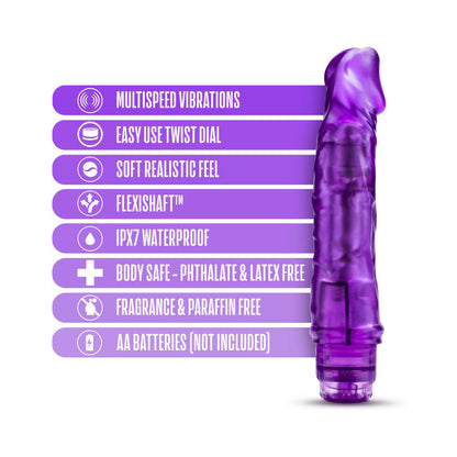 B YOURS VIBE 6 REALISTIC 9.25 IN. VIBRATING DILDO PURPLE