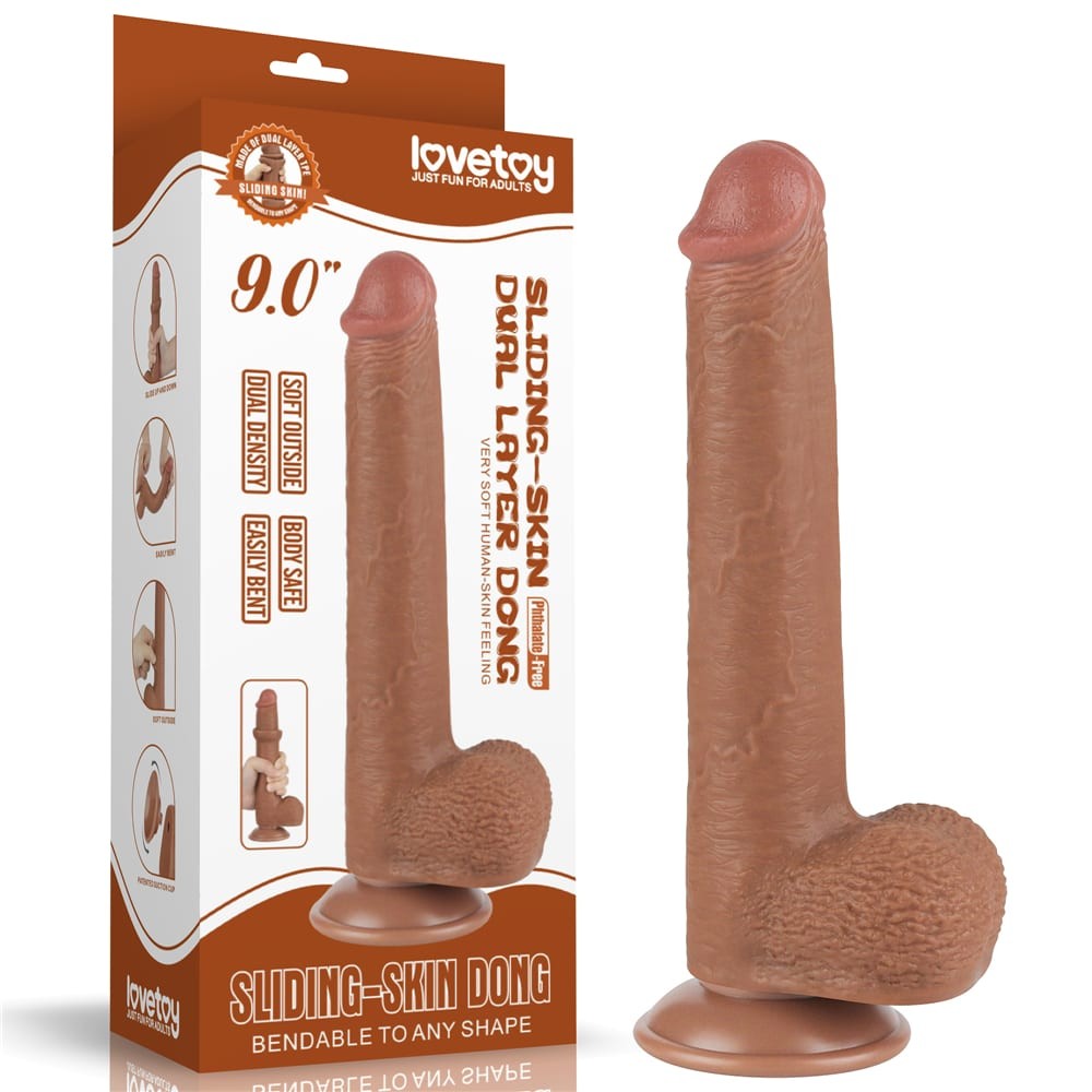 LOVETOY - 9'' SLIDING SKIN DUAL LAYER DONG BROWN_B15O50_3