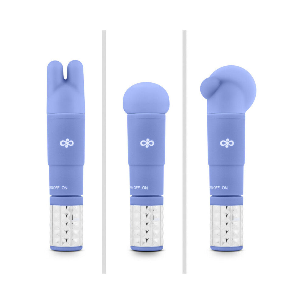 ROSE REVITALIZE MASSAGE KIT WITH MINI VIBRATOR & 3 SILICONE ATTACHMENTS PERIWINKLE