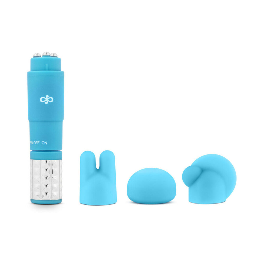 ROSE REVITALIZE MASSAGE KIT WITH MINI VIBRATOR & 3 SILICONE ATTACHMENTS BLUE