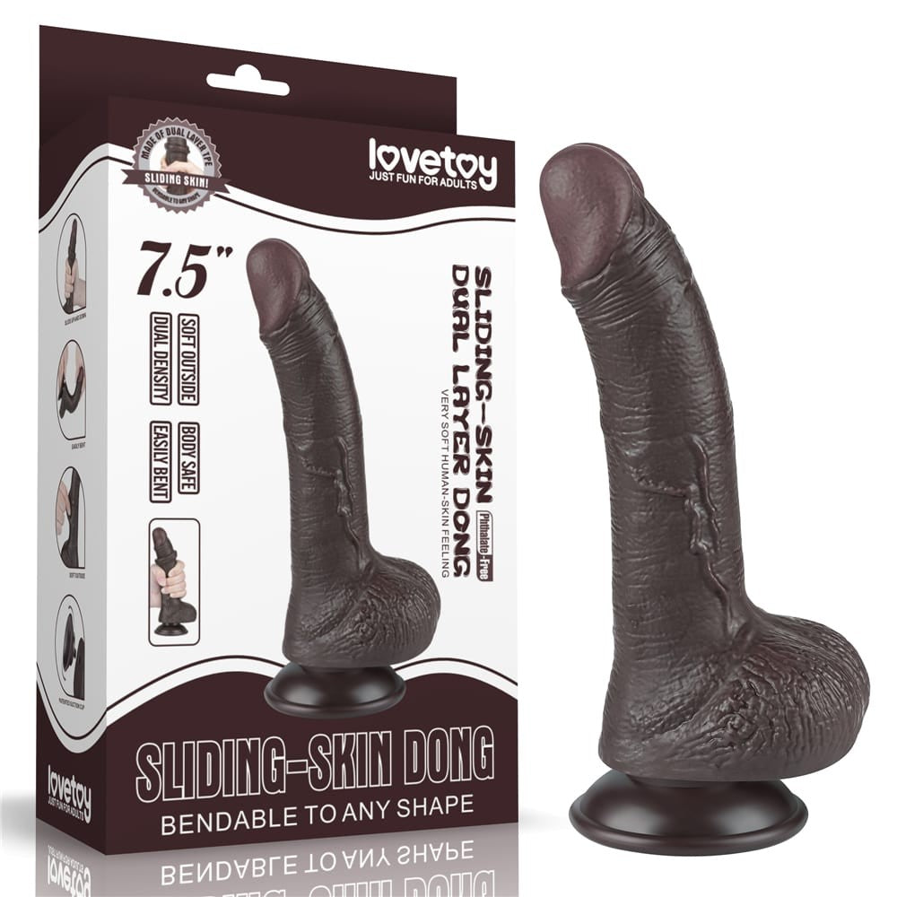 LOVETOY - 7.5'' SLIDING SKIN DUAL LAYER DONG BLACK I_B15O50_3