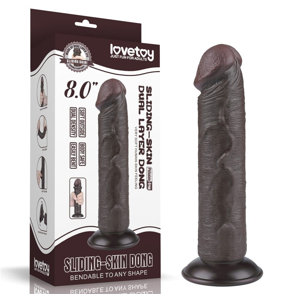 LOVETOY - 8'' SLIDING SKIN DUAL LAYER DONG BLACK II_B15O50_3