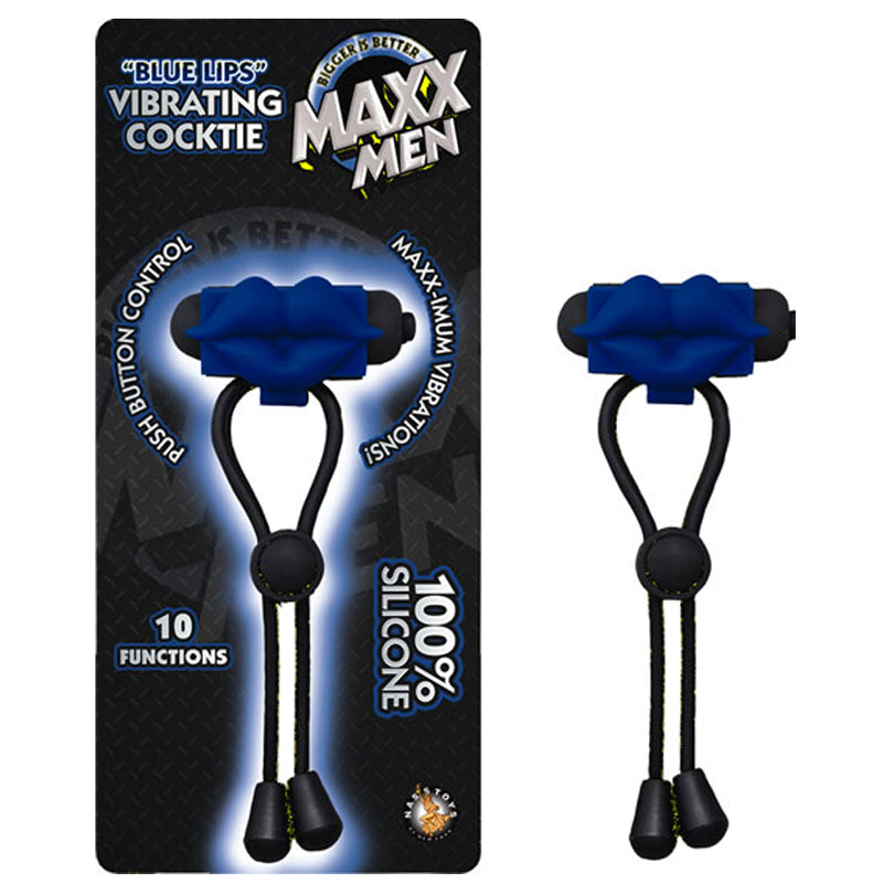 MAXX MEN BLUE LIPS VIBRATING COCKTIE  LASSO/BOLO 10 FUNCTION WATERPROOF BLUE