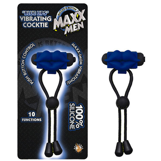 MAXX MEN BLUE LIPS VIBRATING COCKTIE  LASSO/BOLO 10 FUNCTION WATERPROOF BLUE
