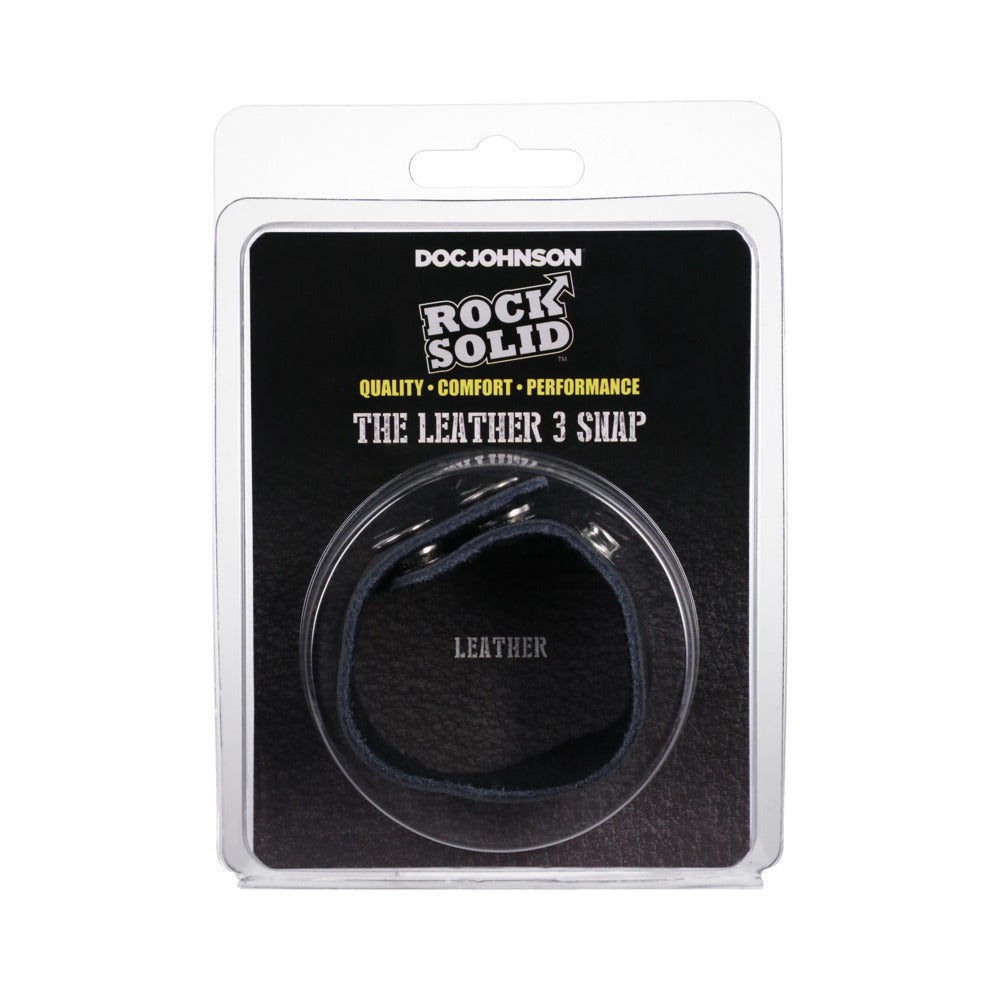 ROCK SOLID - ADJUSTABLE LEATHER 3 SNAP COCK RING (BLACK)