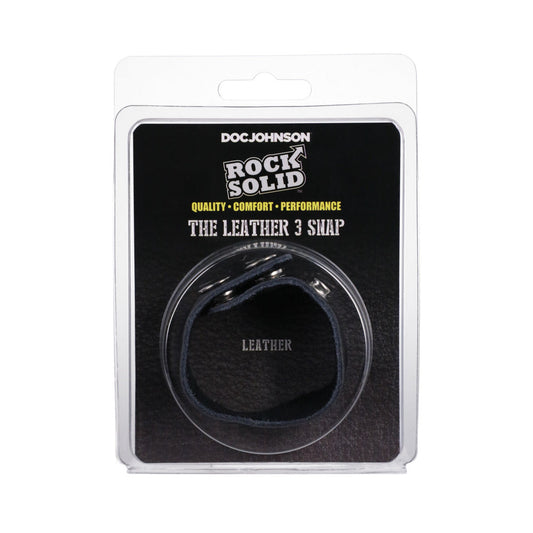 ROCK SOLID - ADJUSTABLE LEATHER 3 SNAP COCK RING (BLACK)