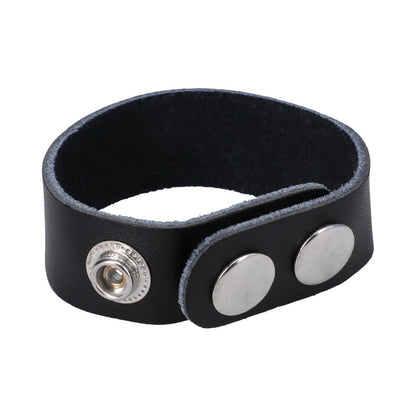 ROCK SOLID - ADJUSTABLE LEATHER 3 SNAP COCK RING (BLACK)