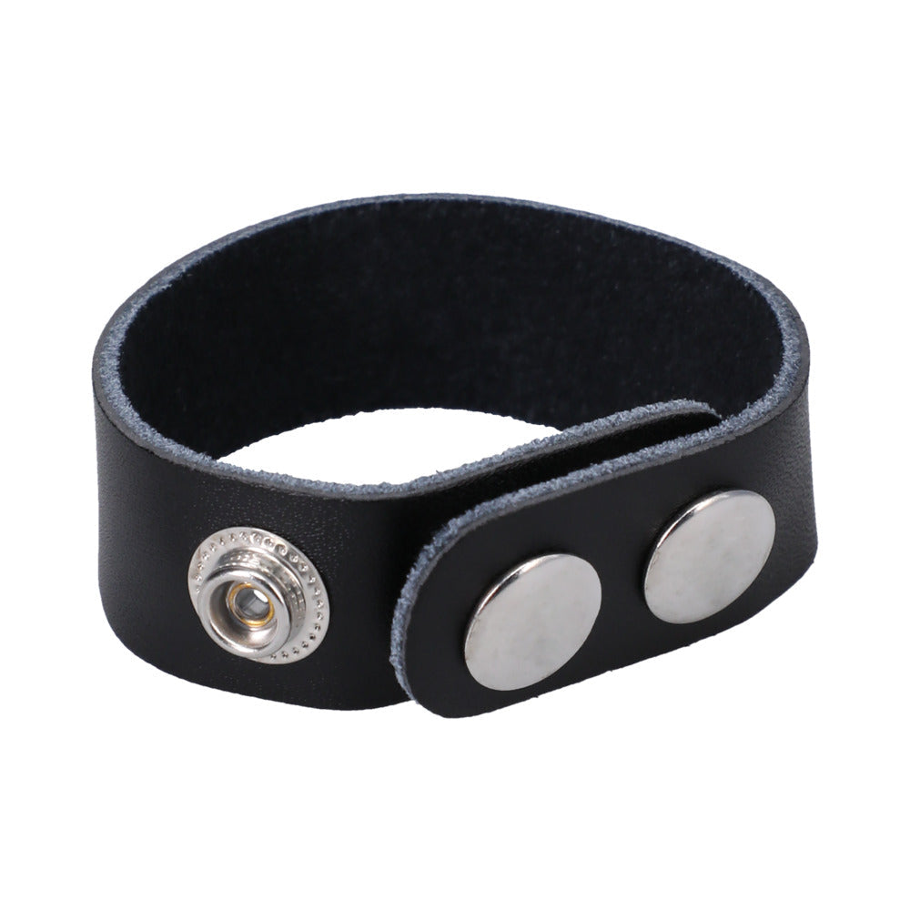 ROCK SOLID ADJUSTABLE LEATHER 3 SNAP COCK RING (BLACK)