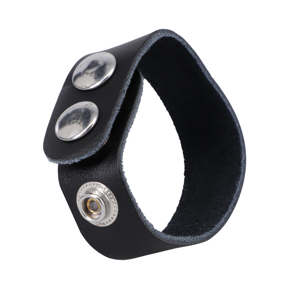 ROCK SOLID - ADJUSTABLE LEATHER 3 SNAP COCK RING (BLACK)