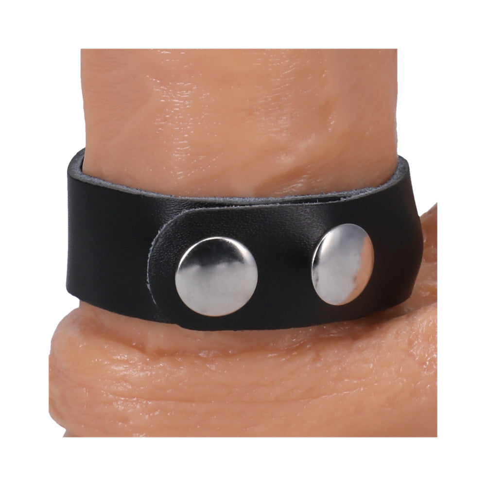 ROCK SOLID - ADJUSTABLE LEATHER 3 SNAP COCK RING (BLACK)