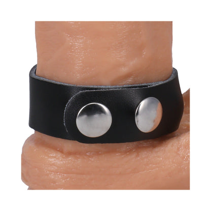 ROCK SOLID - ADJUSTABLE LEATHER 3 SNAP COCK RING (BLACK)