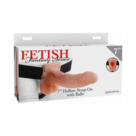 FETISH FANTASY SERIES 7 IN. HOLLOW STRAP-ON WITH BALLS BEIGE/BLACK