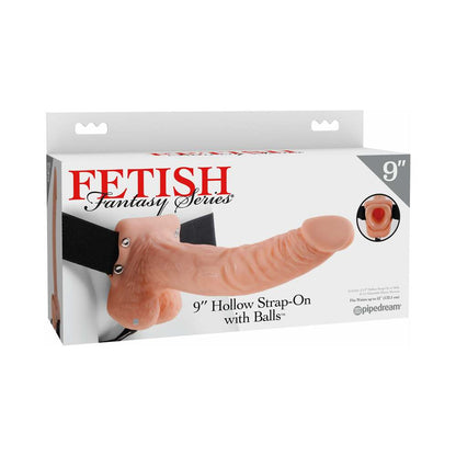 FETISH FANTASY SERIES 9 IN. HOLLOW STRAP-ON WITH BALLS LIGHT/BLACK