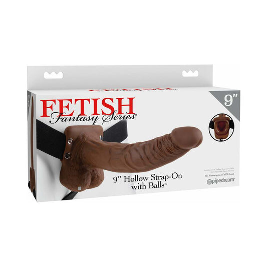 FETISH FANTASY SERIES 9 IN. HOLLOW STRAP-ON WITH BALLS BROWN/BLACK