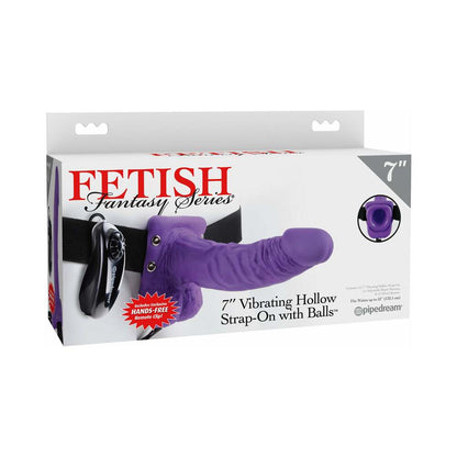 FETISH FANTASY SERIES 7 IN. VIBRATING HOLLOW STRAP-ON WITH BALLS PURPLE/BLACK