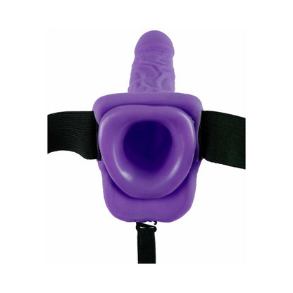 FETISH FANTASY SERIES 7 IN. VIBRATING HOLLOW STRAP-ON WITH BALLS PURPLE/BLACK