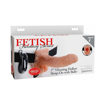 FETISH FANTASY SERIES 7 IN. VIBRATING HOLLOW STRAP-ON WITH BALLS BEIGE/BLACK