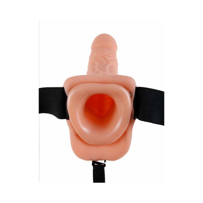 PIPEDREAM - FETISH FANTASY SERIES 7 IN. VIBRATING HOLLOW STRAP-ON WITH BALLS BEIGE/BLACK