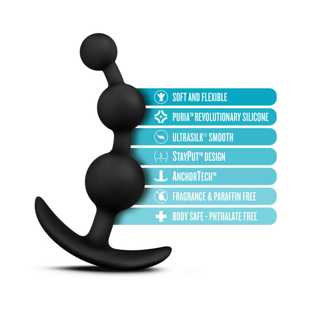 LUXE BE ME 3 SILICONE ANAL BEADS PLUG BLACK