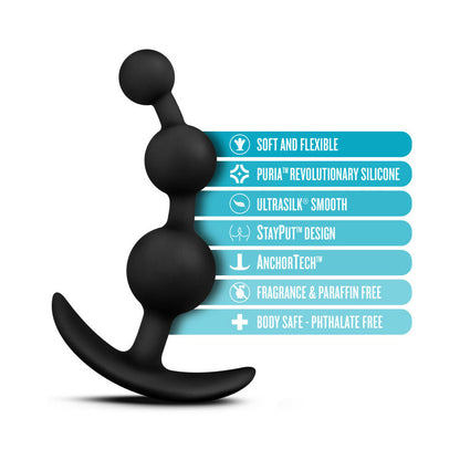 LUXE BE ME 3 SILICONE ANAL BEADS PLUG BLACK