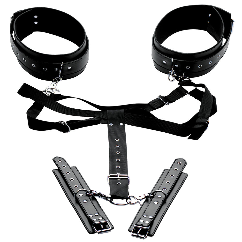MASTER SERIES ACQUIRE EASY ACCESS THIGH HARNESS WITH WRIST CUFFS
