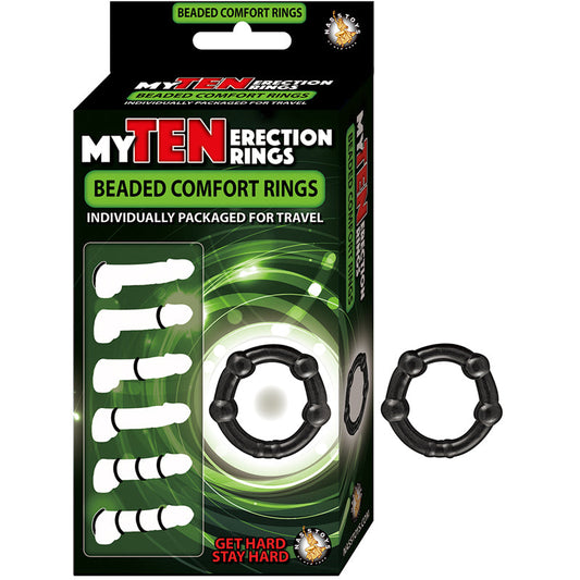 MY TEN ERECTION RINGS BEADED COMFORT RINGSBLACK