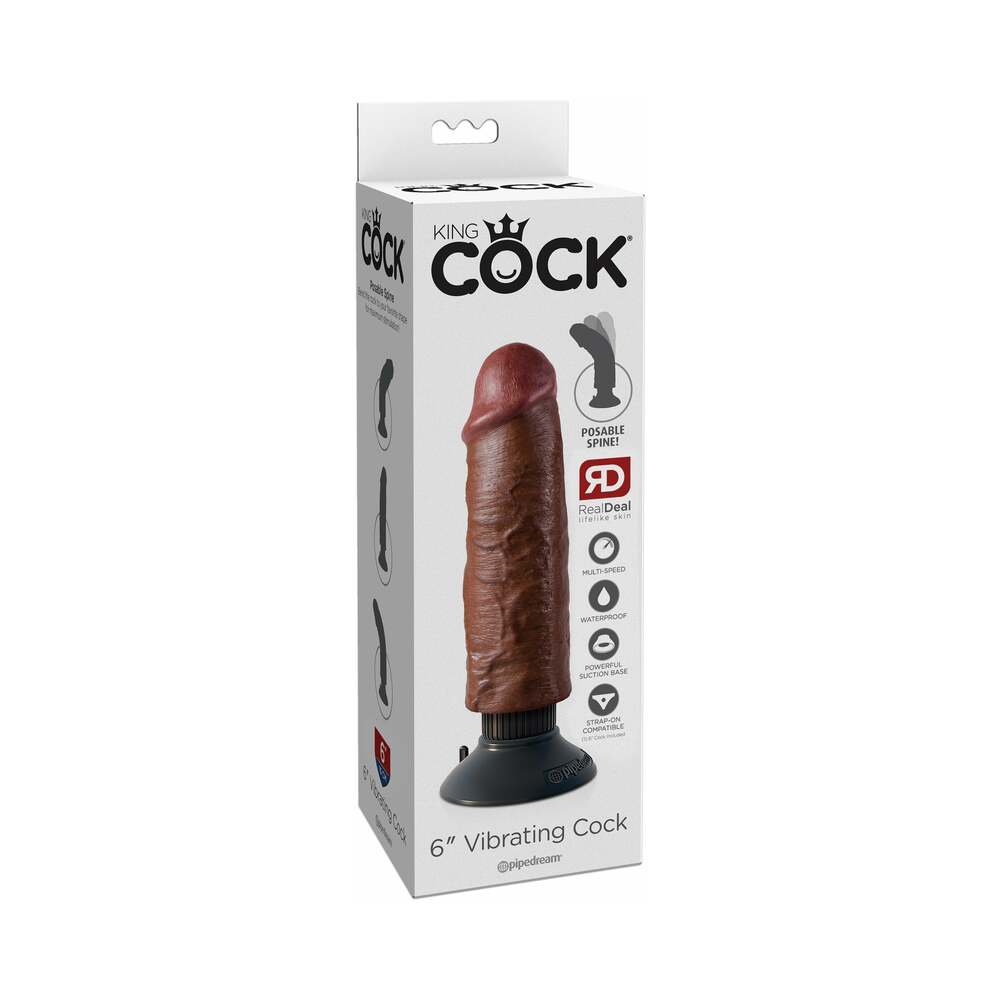 KING COCK 6 IN. VIBRATING COCK POSEABLE DILDO WITH SUCTION CUP BROWN