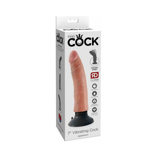 KING COCK 7 IN. VIBRATING COCK POSEABLE DILDO WITH SUCTION CUP BEIGE