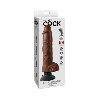 KING COCK 10 IN. VIBRATING COCK WITH BALLS POSEABLE SUCTION CUP DILDO BROWN