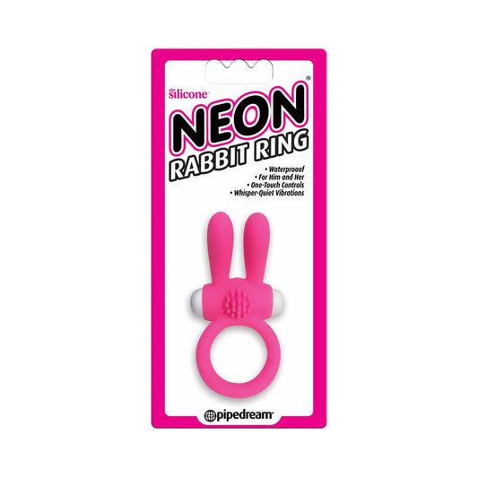 NEON RABBIT RING VIBRATING SILICONE COCKRING WITH EARS PINK