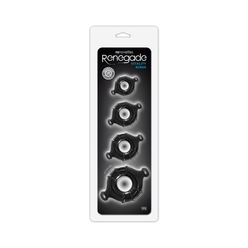 NS NOVELTIES - RENEGADE VITALITY RINGS 4-PACK BLACK