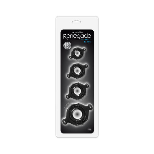NS NOVELTIES - RENEGADE VITALITY RINGS 4-PACK BLACK