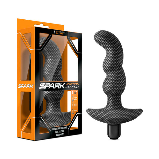 SPARK IGNITION PRV-02 VIBRATING SILICONE PROSTATE MASSAGER CARBON FIBER