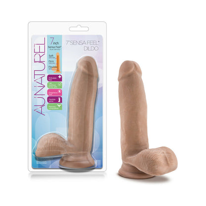AU NATUREL 7 IN. POSABLE DUAL DENSITY DILDO WITH BALLS TAN