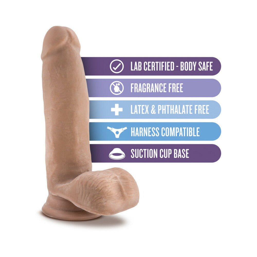 BLUSH - AU NATUREL 7 IN. POSABLE DUAL DENSITY DILDO WITH BALLS TAN