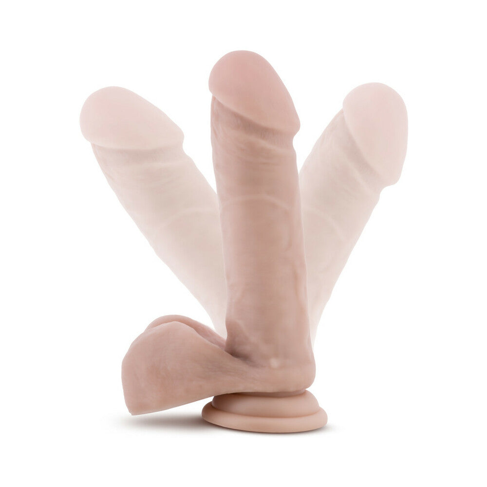 AU NATUREL 8 IN. POSABLE DUAL DENSITY DILDO WITH BALLS BEIGE