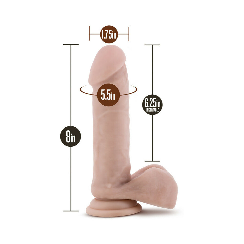 AU NATUREL 8 IN. POSABLE DUAL DENSITY DILDO WITH BALLS BEIGE