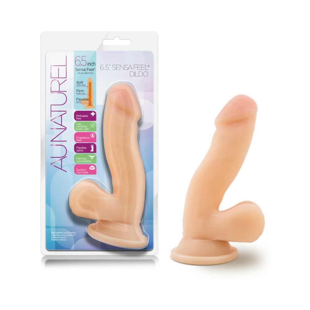 AU NATUREL 6.5 IN. POSABLE DUAL DENSITY DILDO WITH BALLS BEIGE