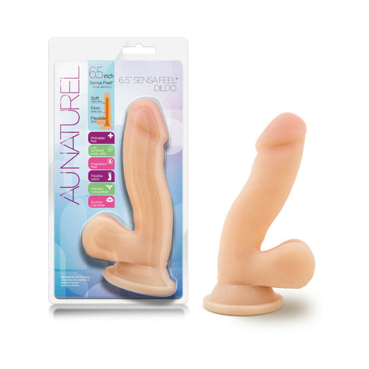 AU NATUREL 6.5 IN. POSABLE DUAL DENSITY DILDO WITH BALLS BEIGE
