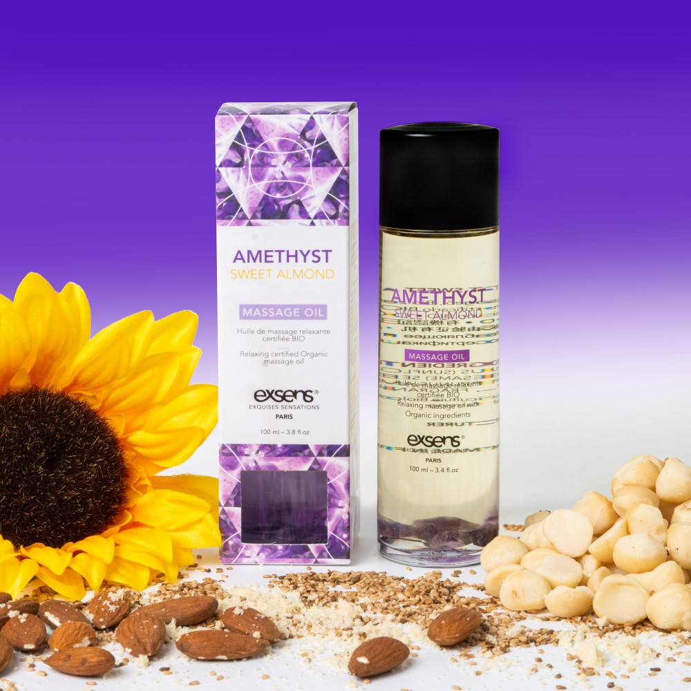 EXSENS - ORGANIC MASSAGE OIL WITH STONES AMETHYST SWEET ALMOND 100ML