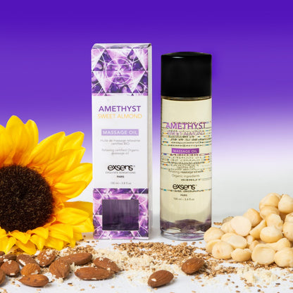 EXSENS - ORGANIC MASSAGE OIL WITH STONES AMETHYST SWEET ALMOND 100ML