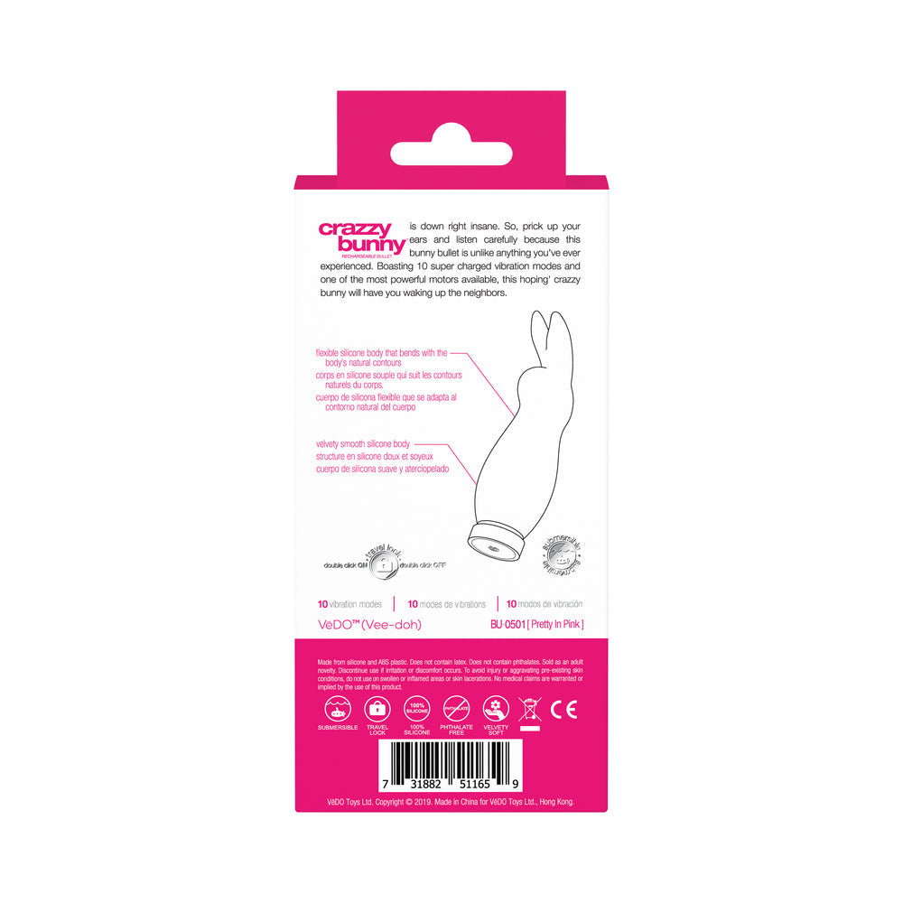 VEDO - CRAZZY BUNNY RECHARGEABLE MINI VIBE - PRETTY IN PINK